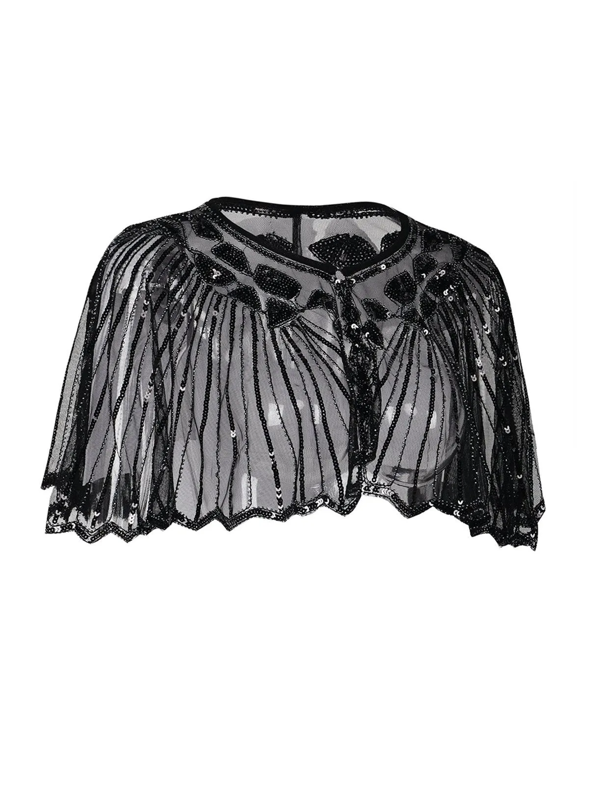 [US Warehouse] Black 1920s Shawl Beaded Sequin Flapper Cape