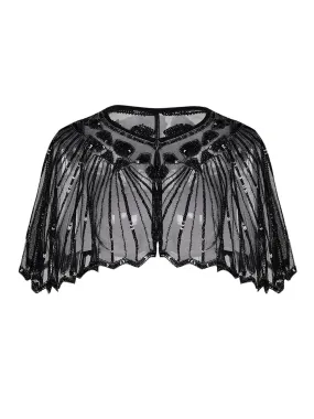 [US Warehouse] Black 1920s Shawl Beaded Sequin Flapper Cape