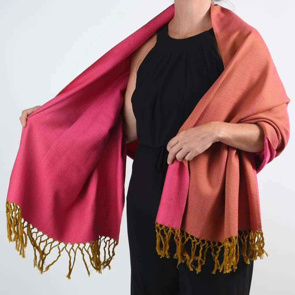 Vibrant Shawl | Mustard & Hot Pink