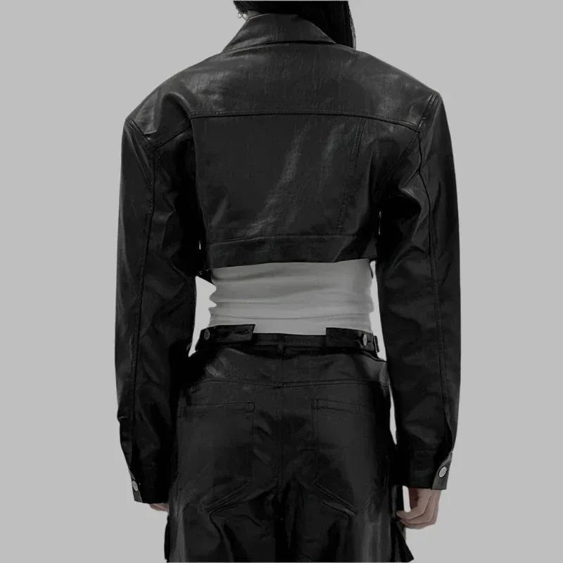 Wenkouban-Winter outfits Christmas Shoulder Pad Short Button PU Leather Jacket