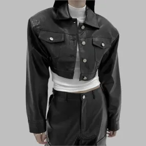 Wenkouban-Winter outfits Christmas Shoulder Pad Short Button PU Leather Jacket