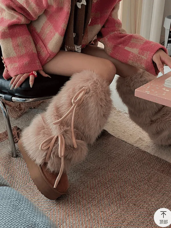 Winter lace-up faux fur leg warmers