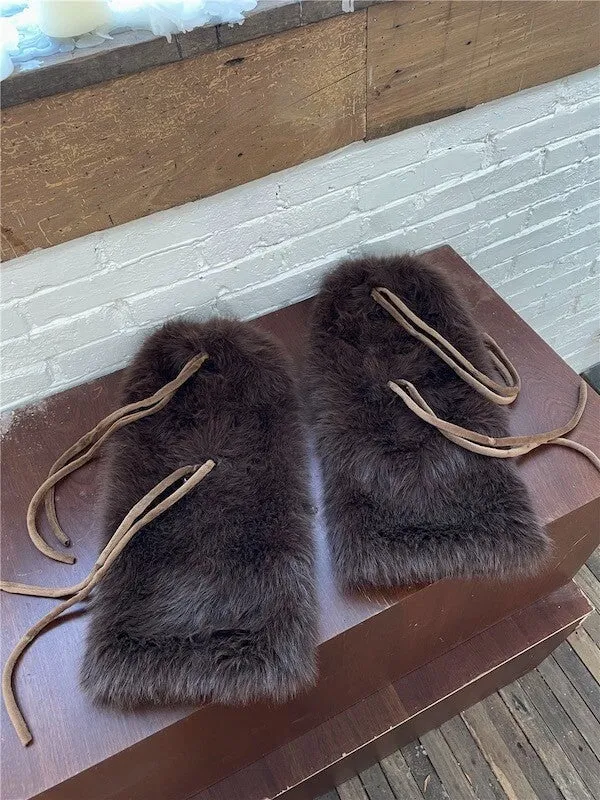 Winter lace-up faux fur leg warmers