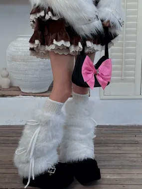 Winter lace-up faux fur leg warmers
