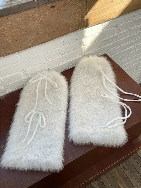 Winter lace-up faux fur leg warmers