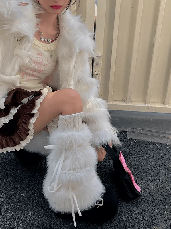 Winter lace-up faux fur leg warmers