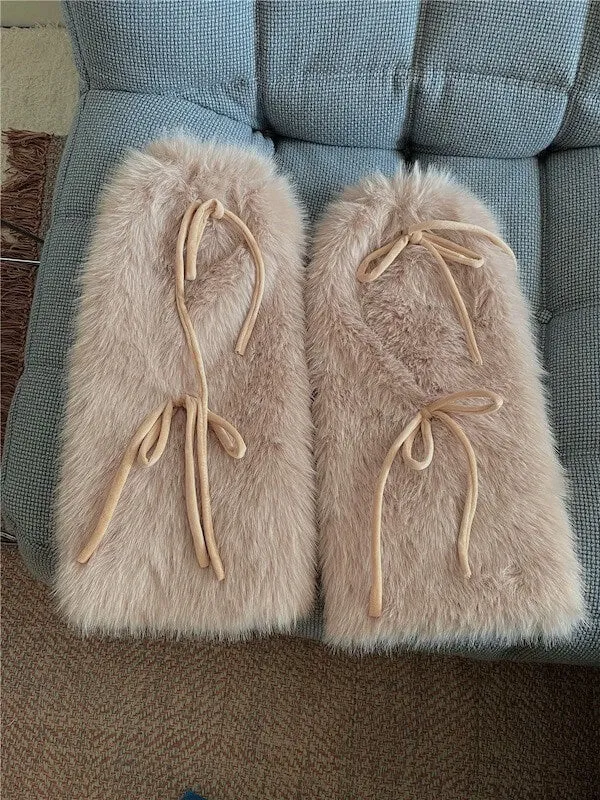 Winter lace-up faux fur leg warmers