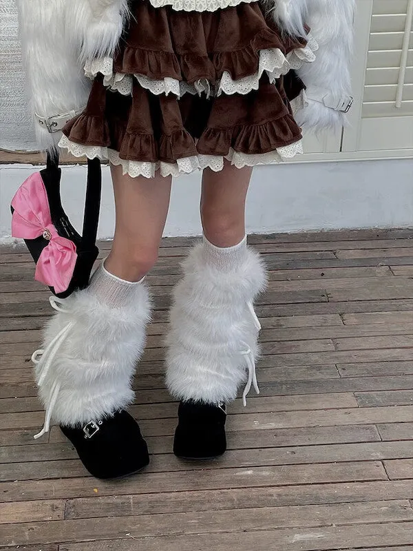 Winter lace-up faux fur leg warmers